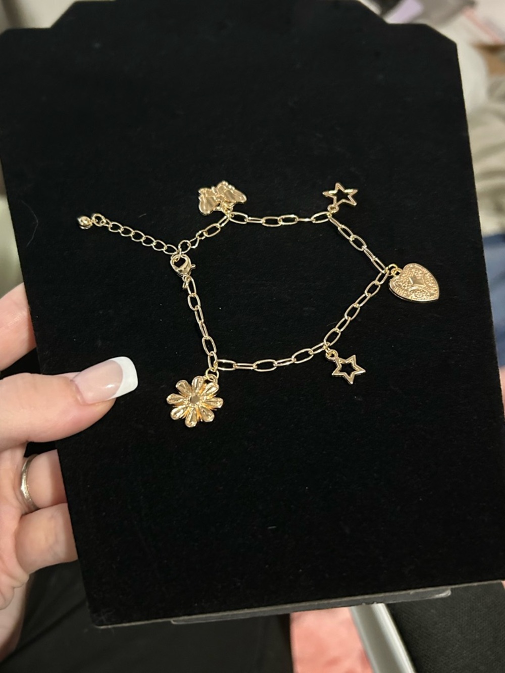 Gold Charm Bracelet with Heart, Flower & Stars